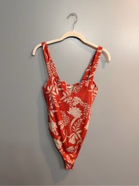 Free People Salmon Floral Onesie with Cream Print